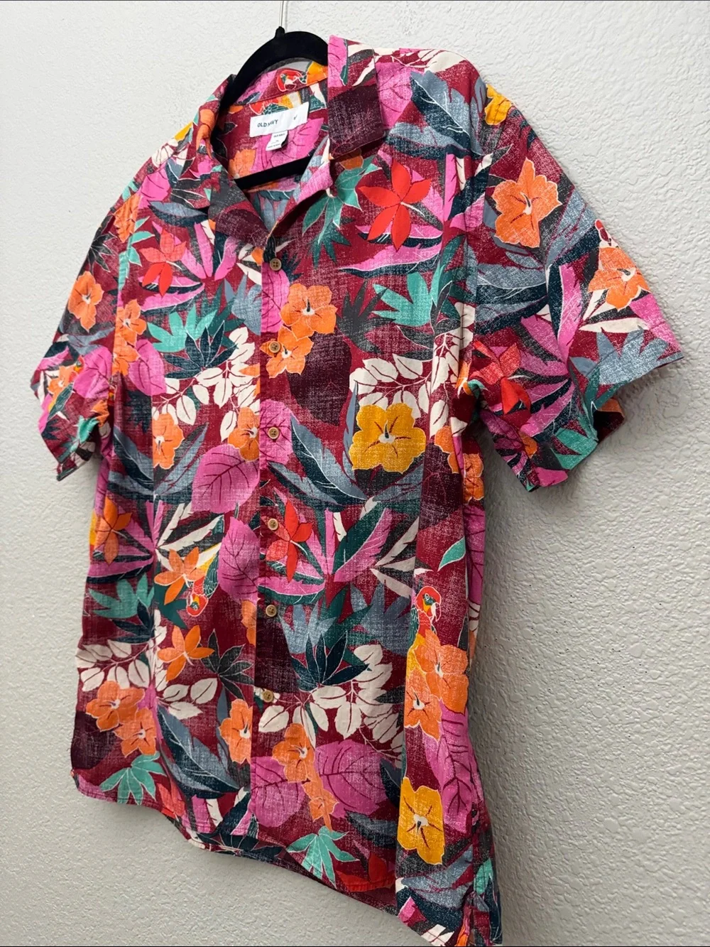 Old Navy Resort Shirt Slim Short Sleeve Button Front Camp Floral Print Size XL